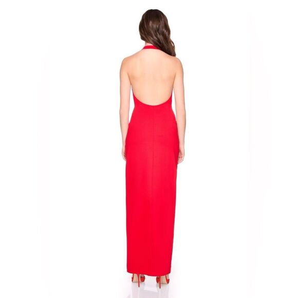 Susana Monaco Red Halter Low Back Slit Dress with Attached Bodysuit Lining NEW - Picture 7 of 8